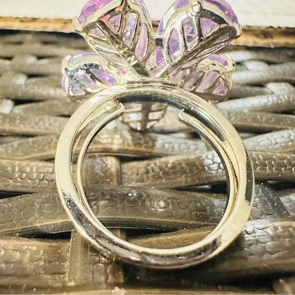 Nancy & Rise Purple Flower Crystal Rhinestone Silver Tone Ring Fits Sizes 8-10 - Picture 6 of 9